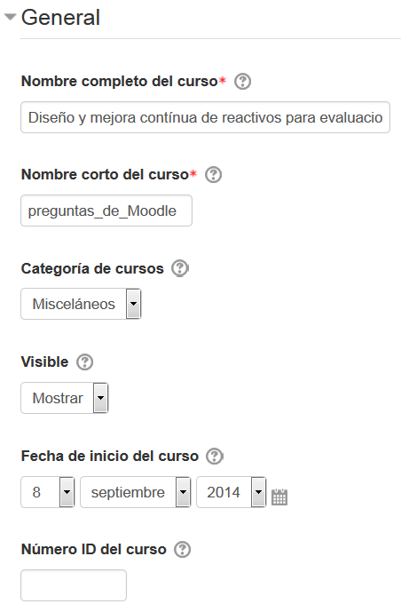 Configuraciones generales, expandidas por defecto