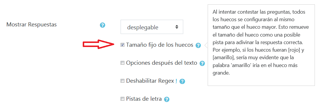 Casilla de selecci&oacute;n para tama&ntilde;o de hueco fijo
