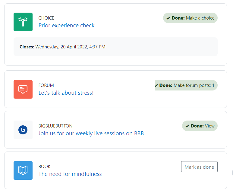 Condiciones y fechas en la página del curso