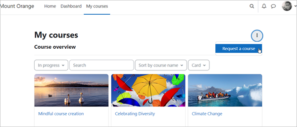 P&aacute;gina de Mis cursos con la localizaci&oacute;n de la caracter&iacute;stica para solicitar curso.