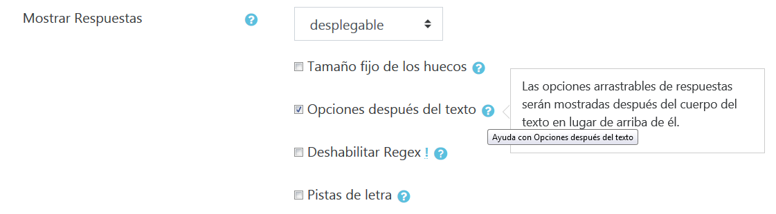 Casilla de selecci&oacute;n para mostrar opciones despu&eacute;s del texto