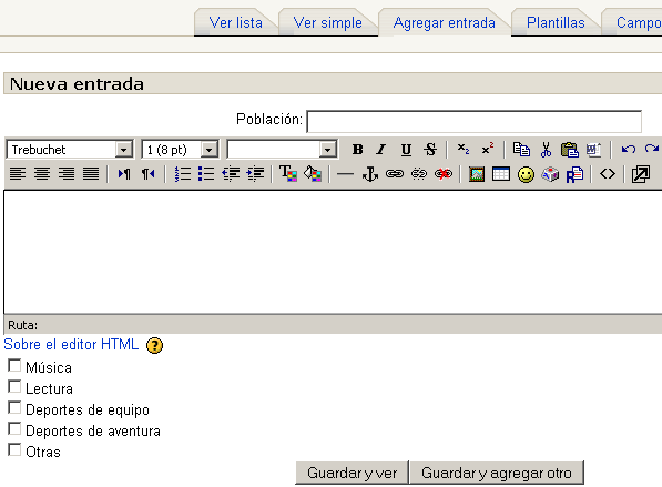 Agregar una nueva entrada en la base de datos