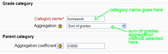 Screen for entering category information