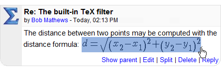 When the equation is selected, it will appear in reverse color.