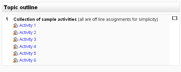 Initial course view with 6 assignments