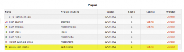 "The TinyMCE editor plugins screen"