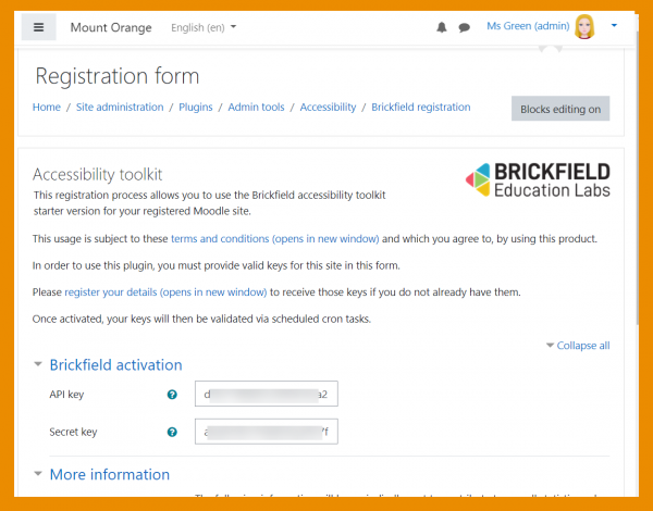 Accessibility registration page