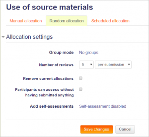 "Random Allocation menu"
