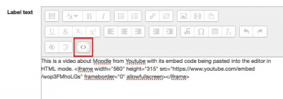 "Screenshot of example iframe pasted in HTML mode in Atto"