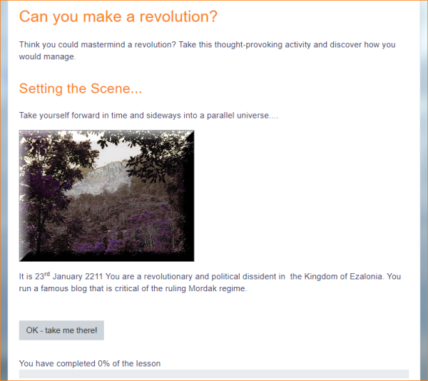 Vista del estudiante de una primera p&aacute;gina de una lecci&oacute;n