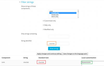 Remplazaremos 'Courses' con 'Assessments'
