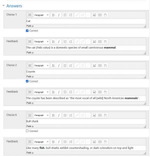 Answers editing screen
