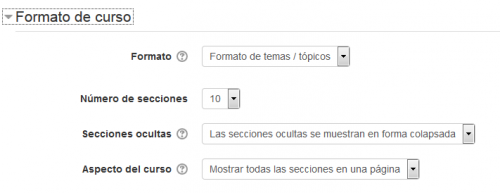 Configuraciones expandidas para formato del curso