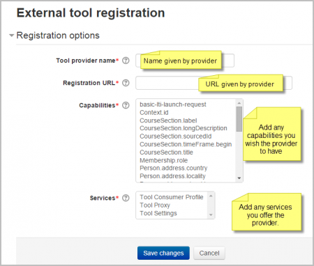 P&aacute;gina para configuraci&oacute;n del registro